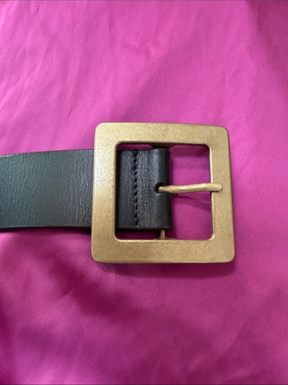 Free People Black Leather Belt with Square Gold Buckle